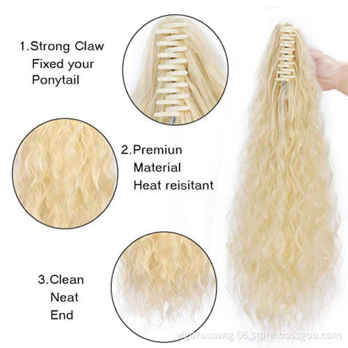 Vigorous Ponytail Hair Extensions Straight Kinky Ponytail Claw Clip on Yaki Ponytail Hair Extension for Women 613#